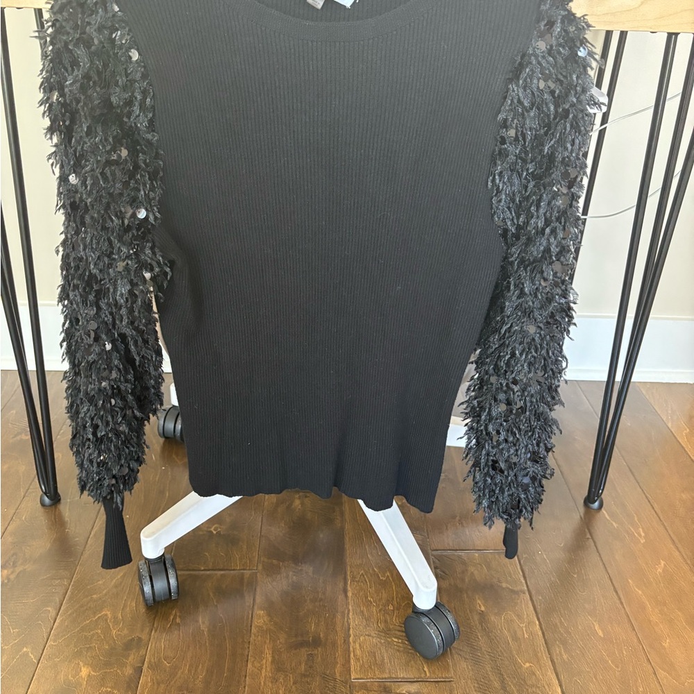 Black Textured Sleeve Women's Top